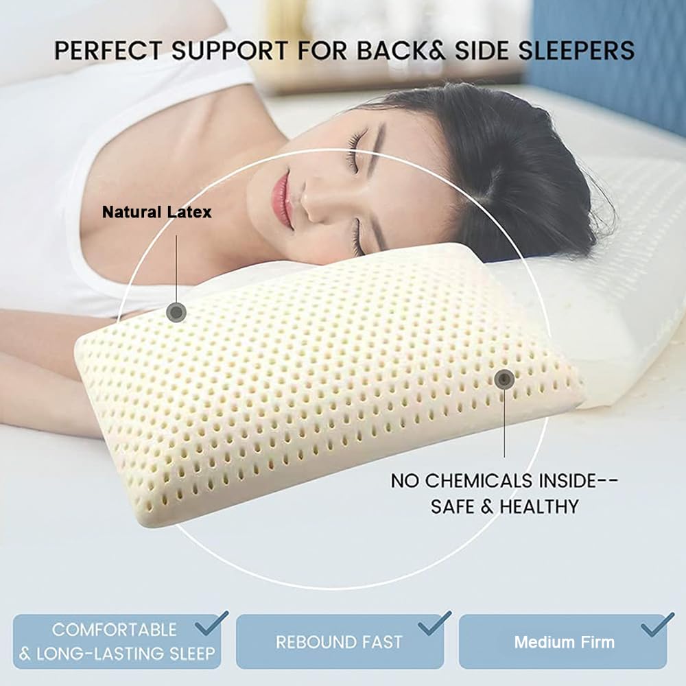 100% Natural Latex Pillow Medium Firm Neck Support