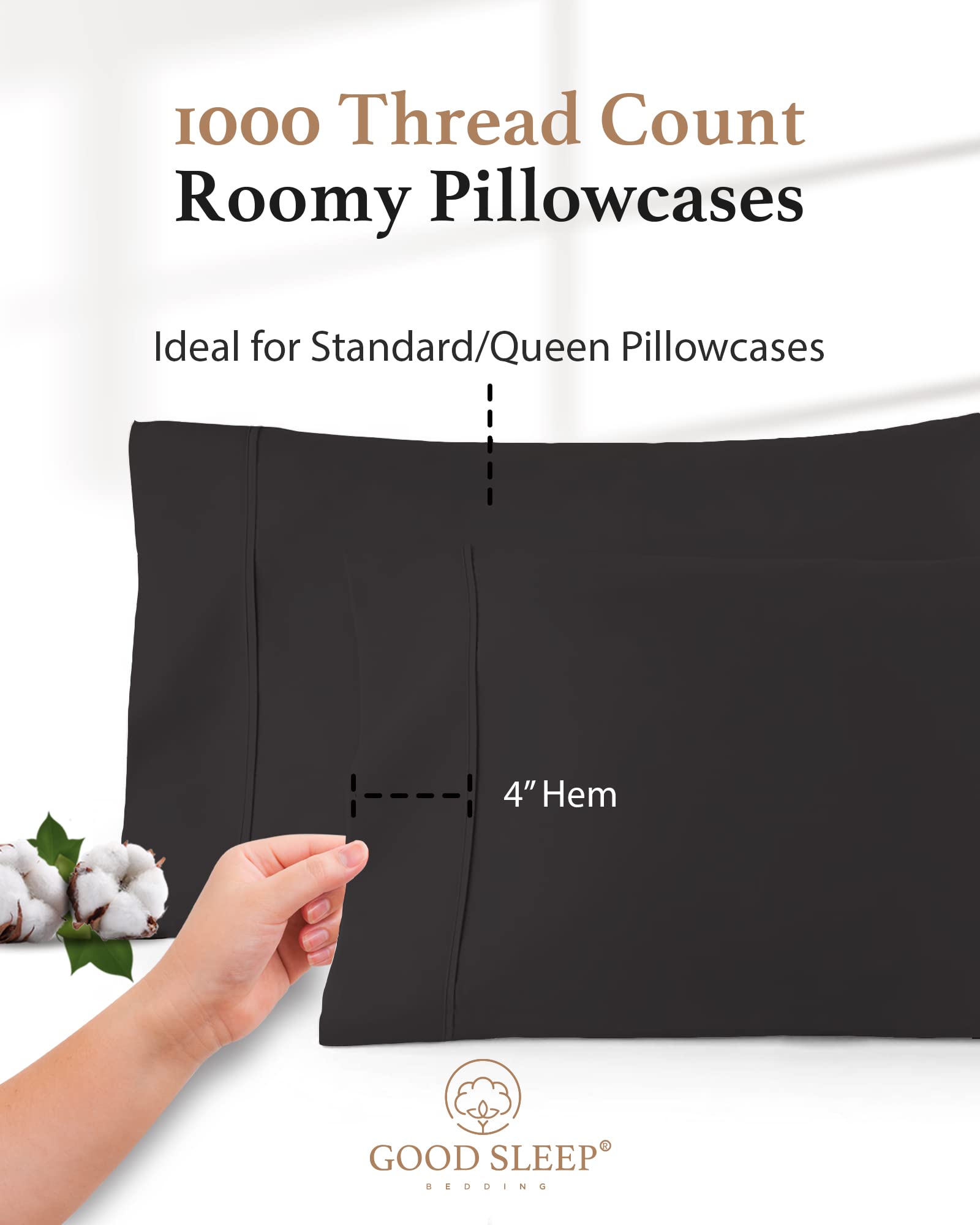 2 Pack 1000 TC Egyptian Cotton Pillowcases Sateen