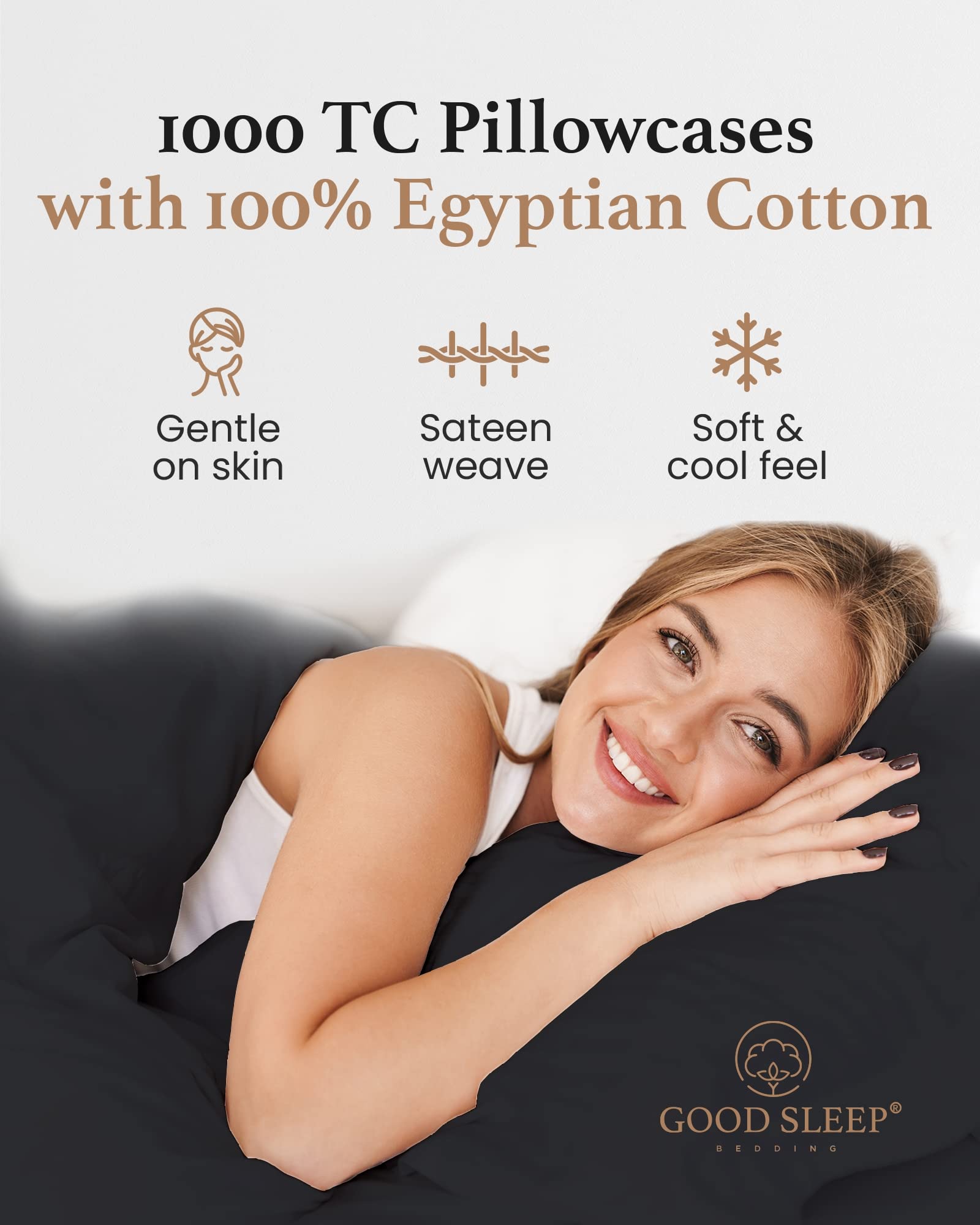 2 Pack 1000 TC Egyptian Cotton Pillowcases Sateen