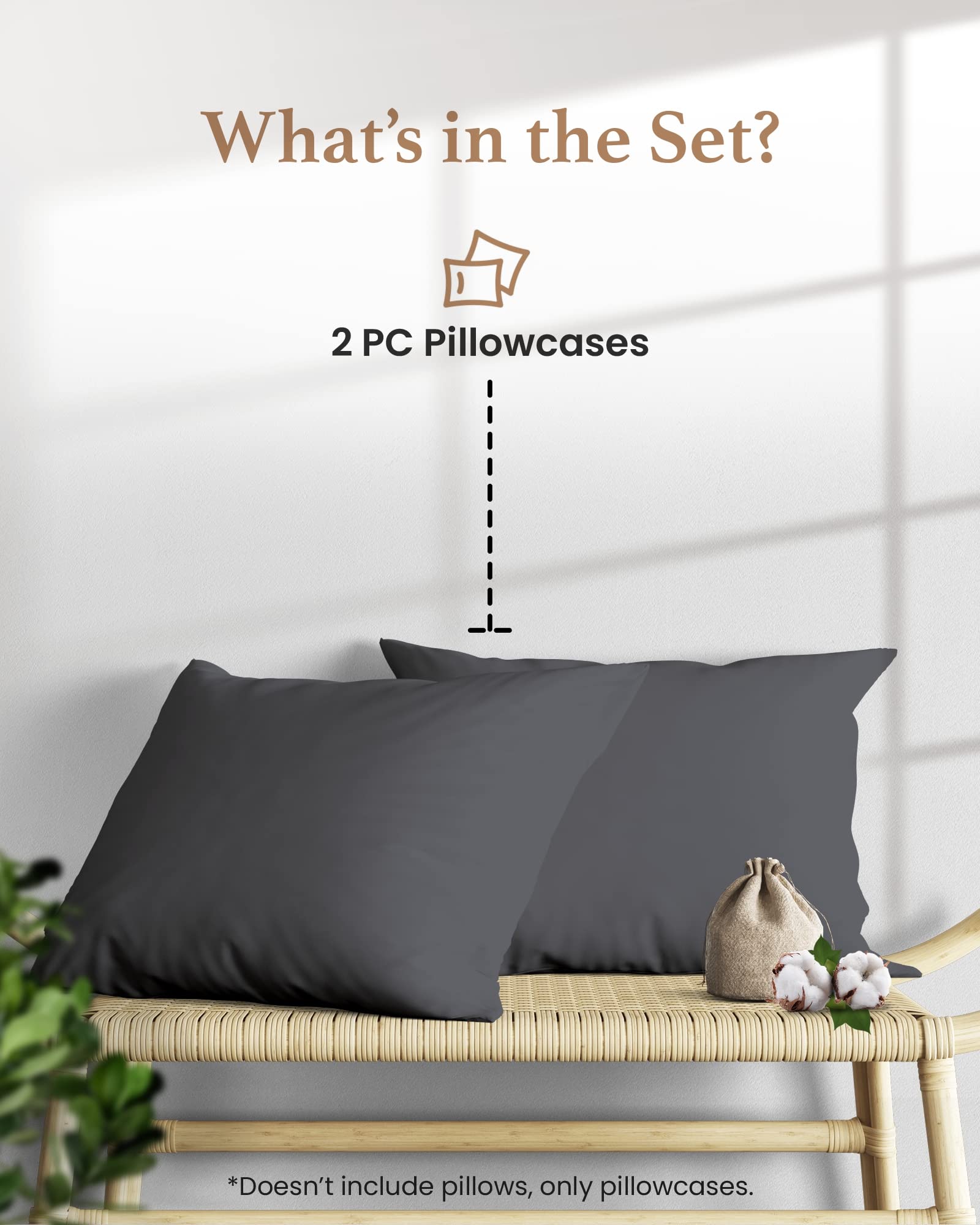 2 Pack 1000 TC Egyptian Cotton Pillowcases Sateen