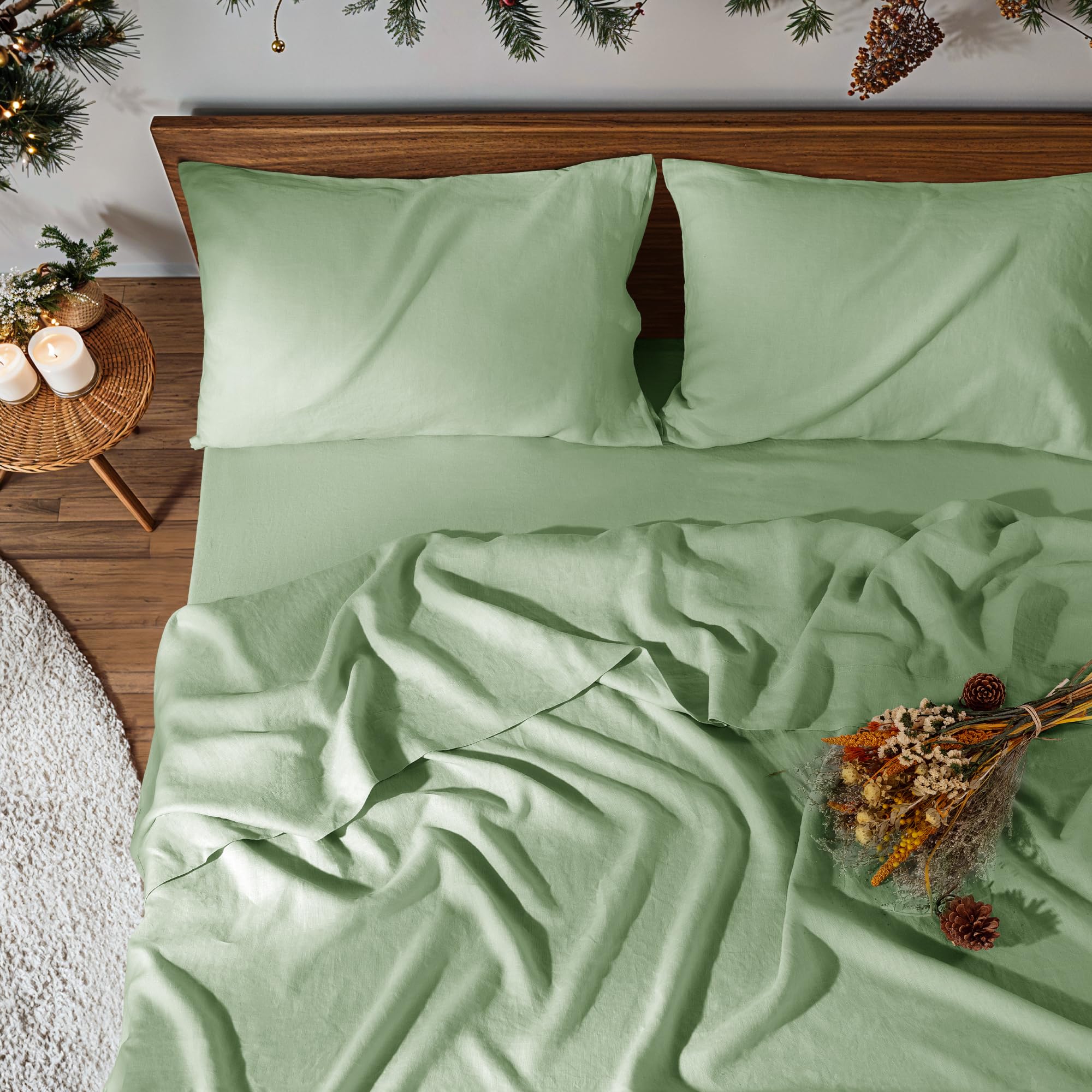 100% Pure Linen Sheet Set Breathable Natural Bedding