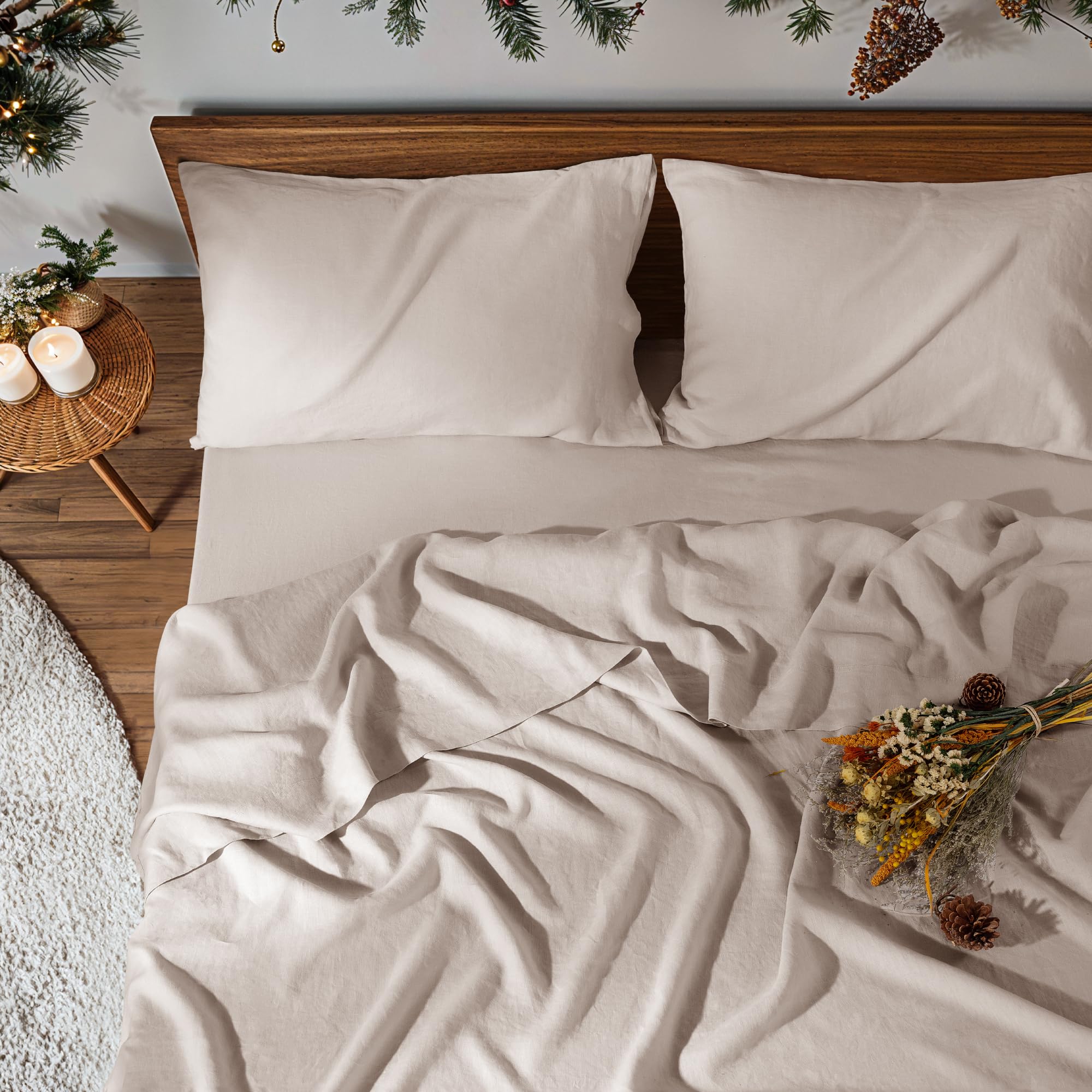 100% Pure Linen Sheet Set Breathable Natural Bedding