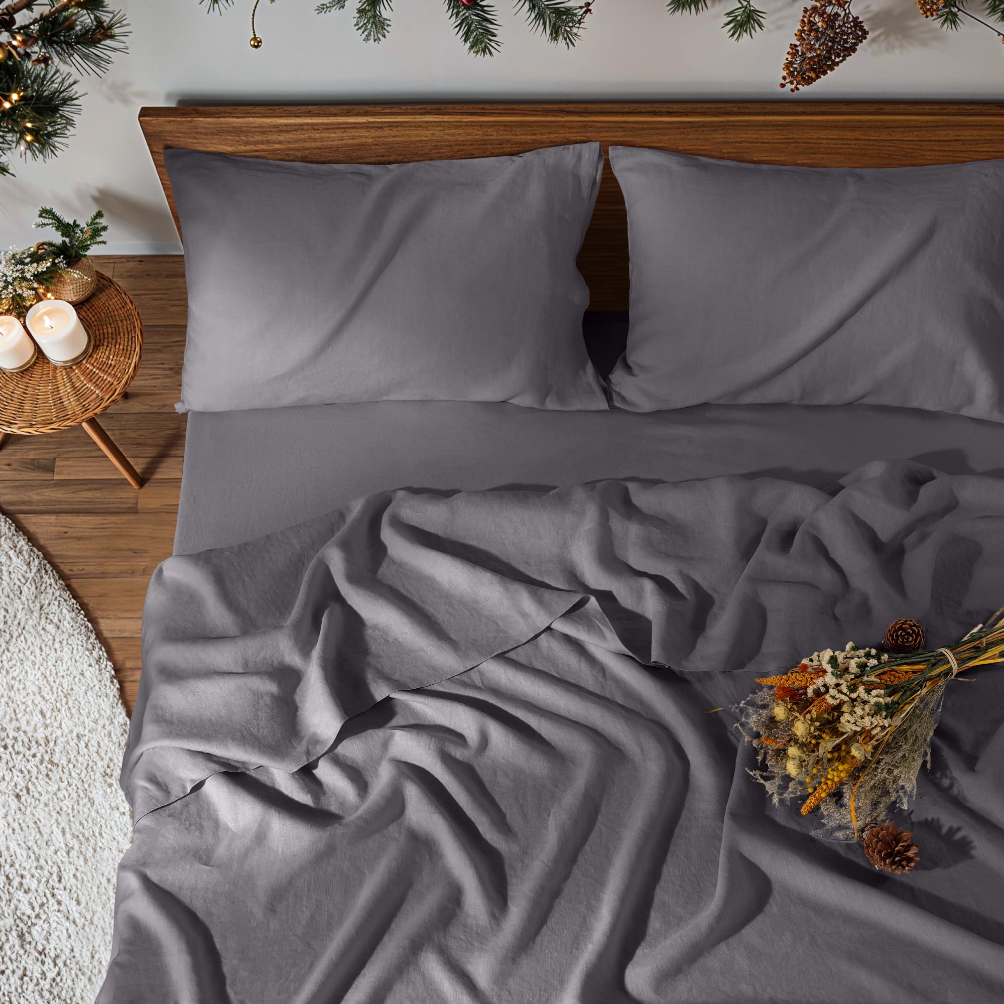 100% Pure Linen Sheet Set Breathable Natural Bedding