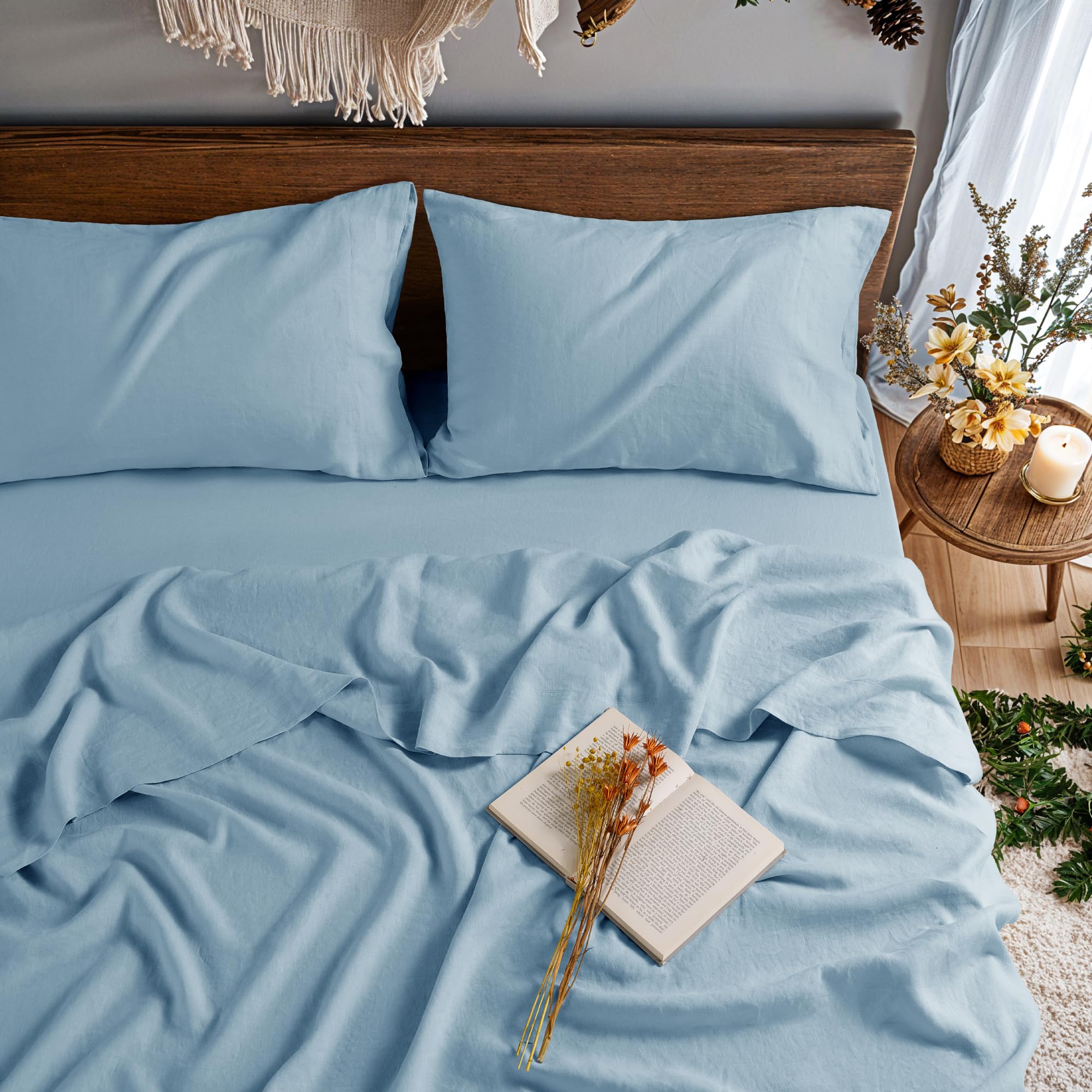 100% Pure Linen Sheet Set Breathable Natural Bedding