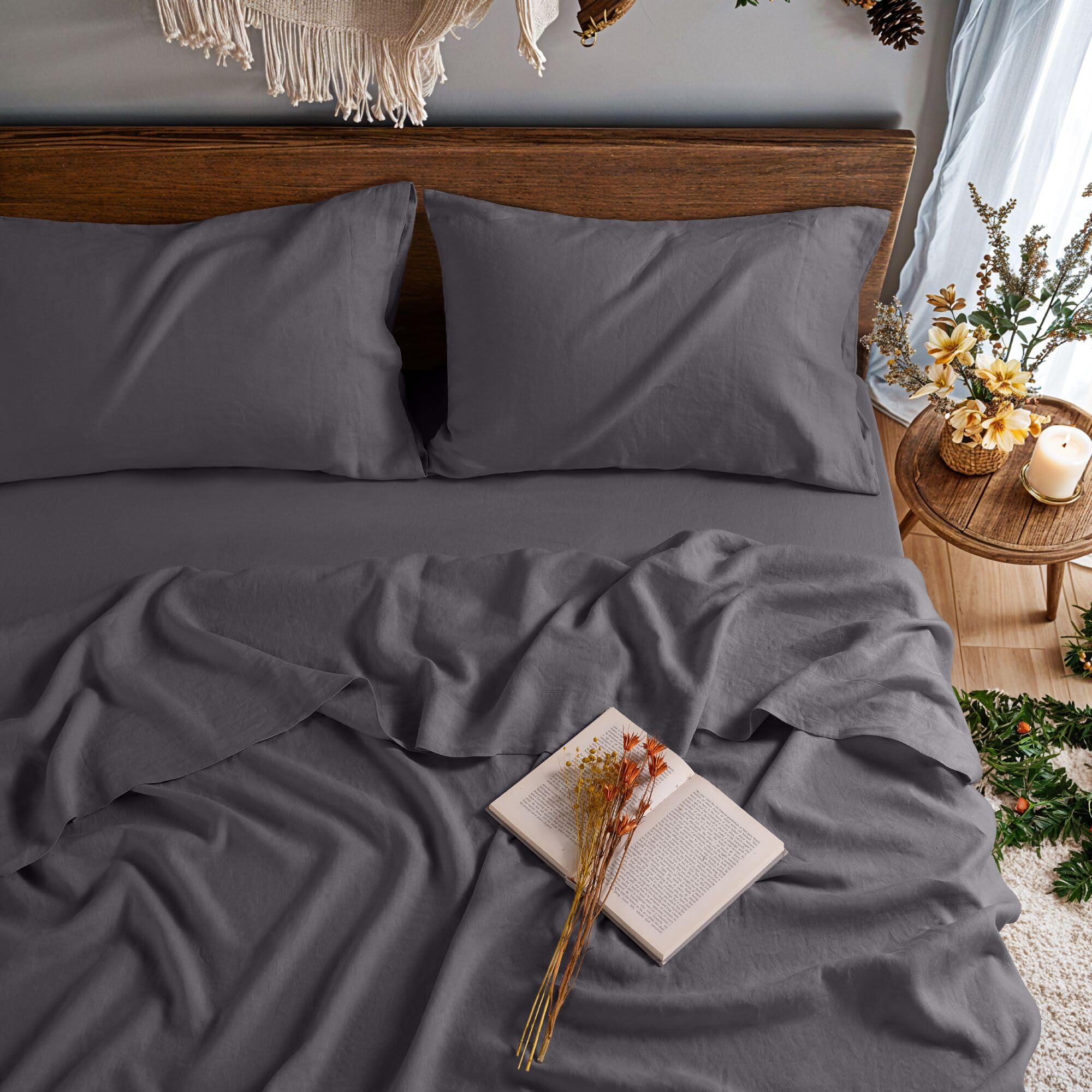 100% Pure Linen Sheet Set Breathable Natural Bedding