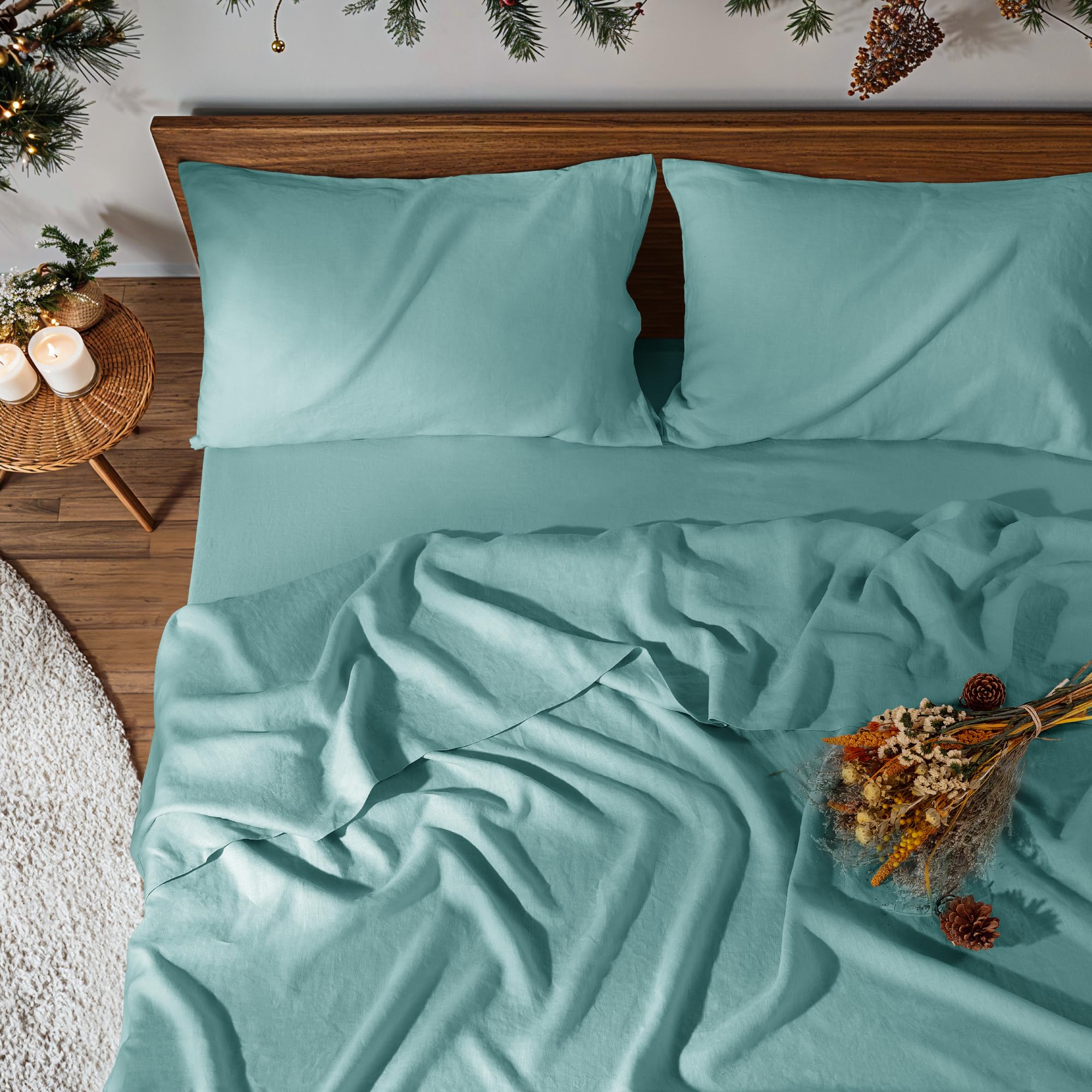 100% Pure Linen Sheet Set Breathable Natural Bedding