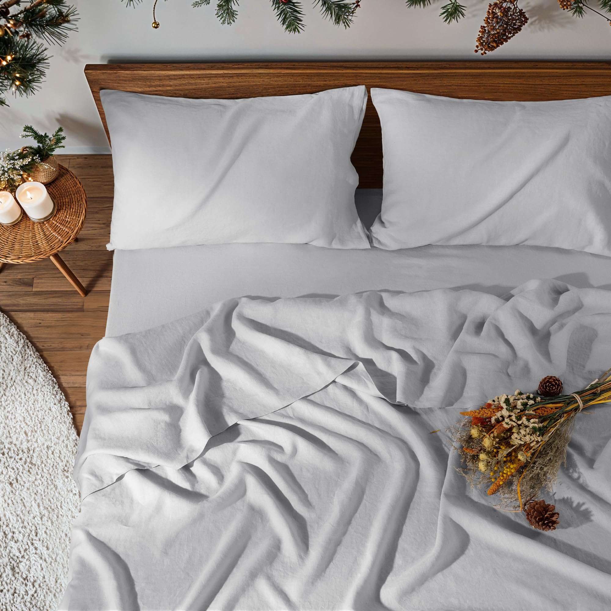 100% Pure Linen Sheet Set Breathable Natural Bedding