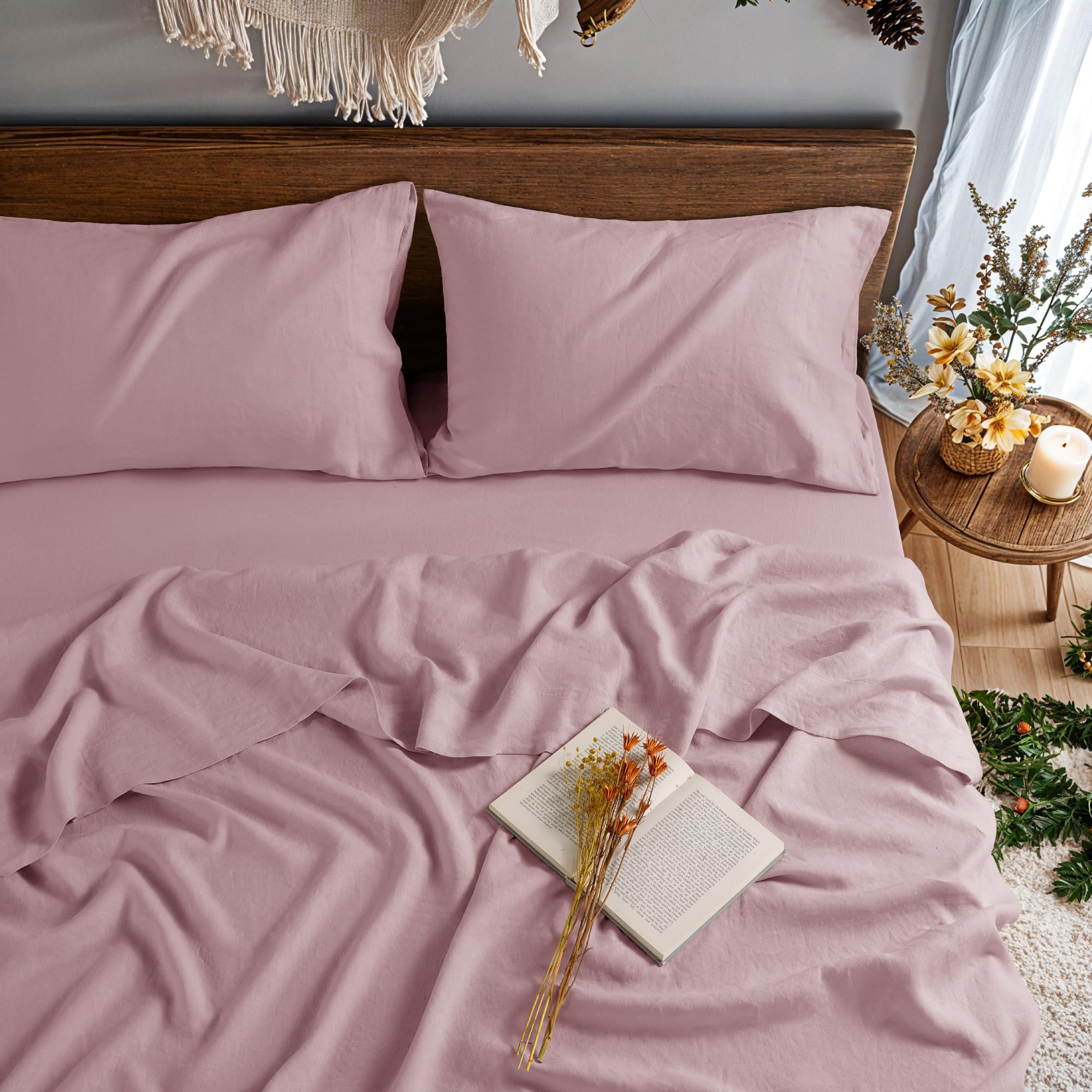 100% Pure Linen Sheet Set Breathable Natural Bedding