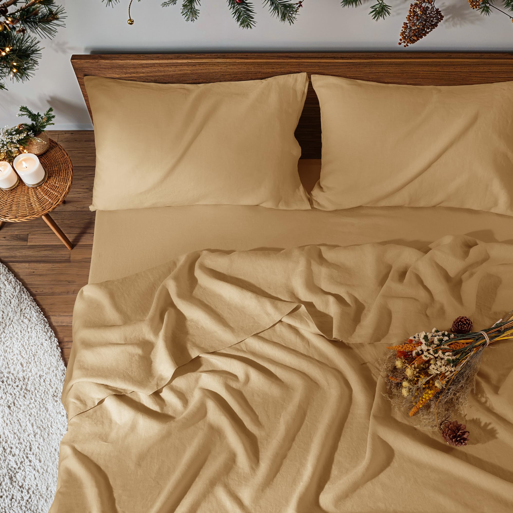 100% Pure Linen Sheet Set Breathable Natural Bedding