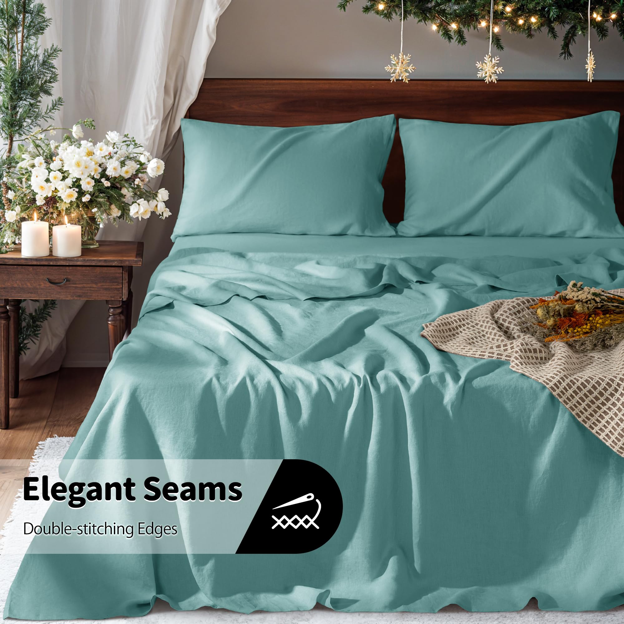 100% Pure Linen Sheet Set Breathable Natural Bedding